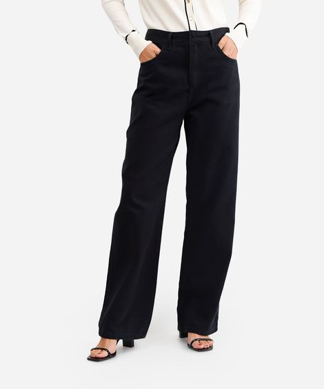 calça wide leg feminina de sarja preta