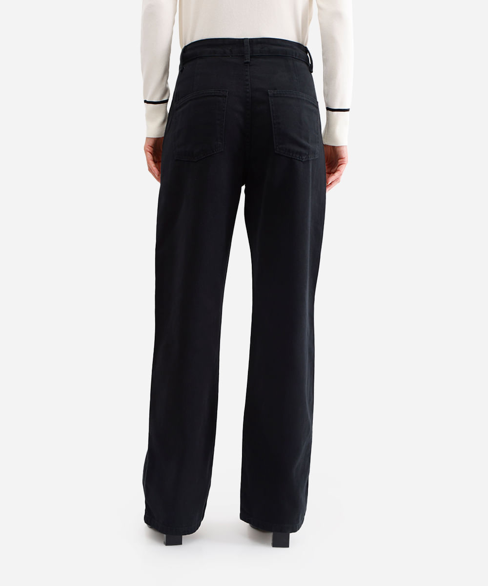 calça wide leg feminina de sarja preta