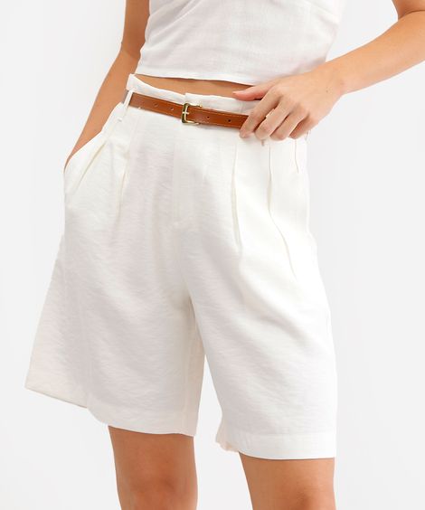 bermuda de alfaiataria feminina com cinto off white