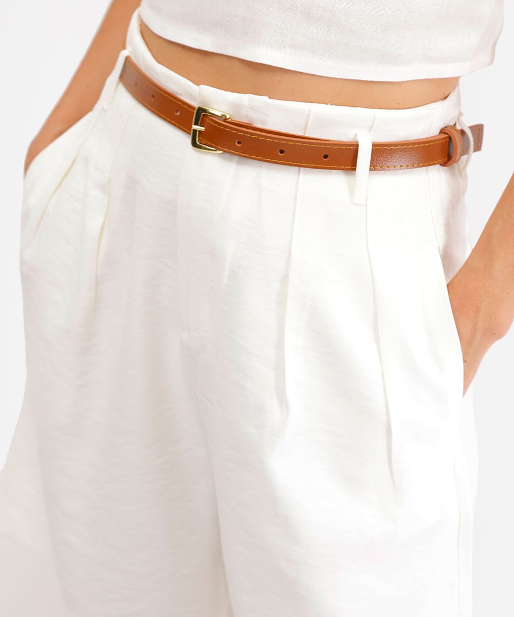 bermuda de alfaiataria feminina com cinto off white