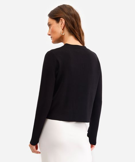 cardigan feminino de tricot com bolsos preto