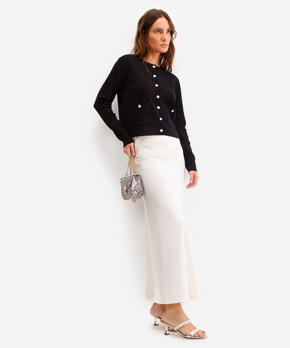 cardigan feminino de tricot com bolsos preto
