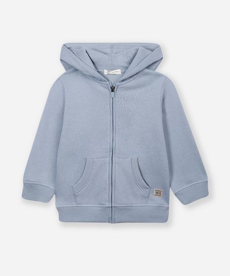 blusão infantil de moletom com capuz e bolso azul marinho - azul médio