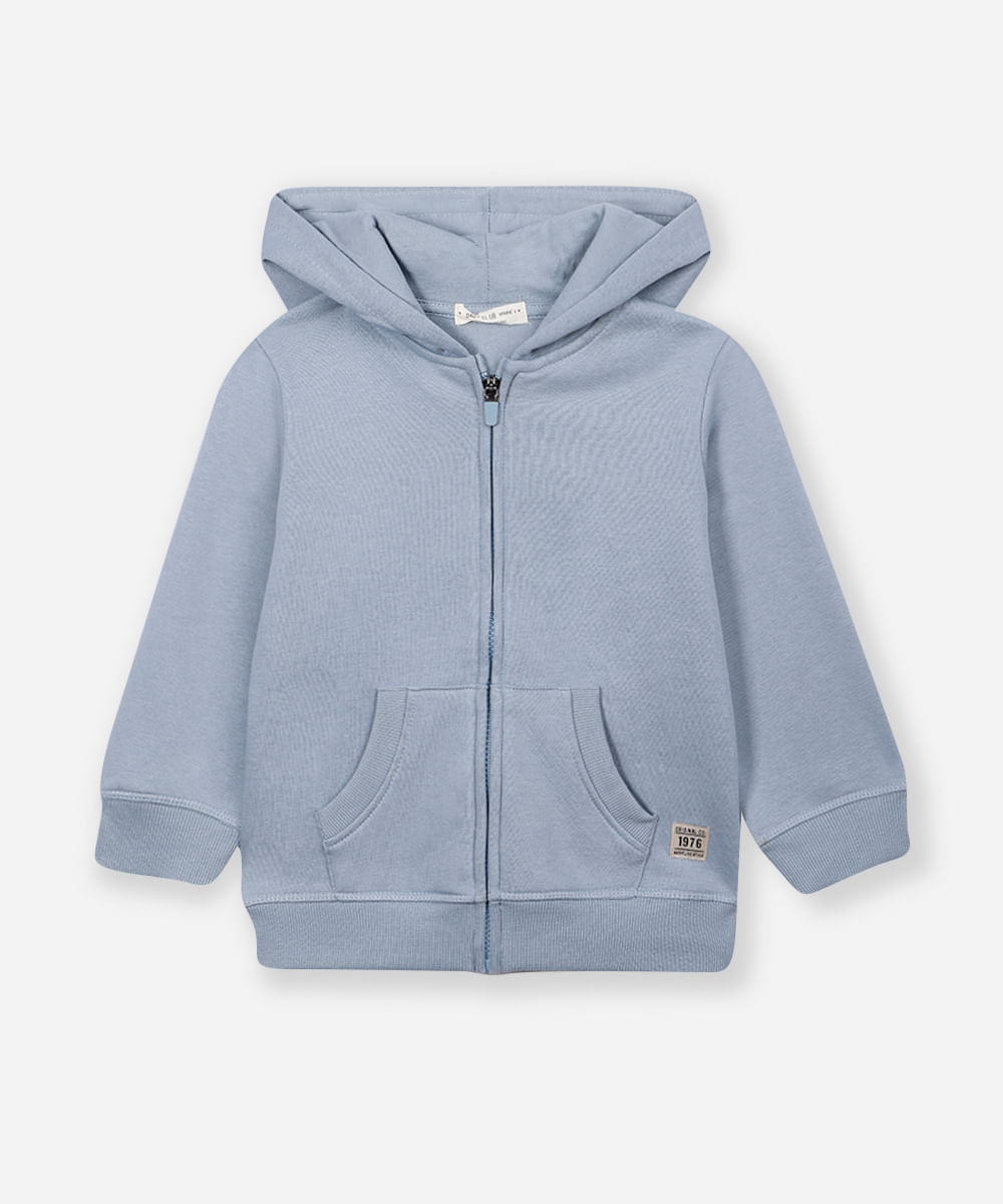 blusão infantil de moletom com capuz e bolso azul marinho - azul médio