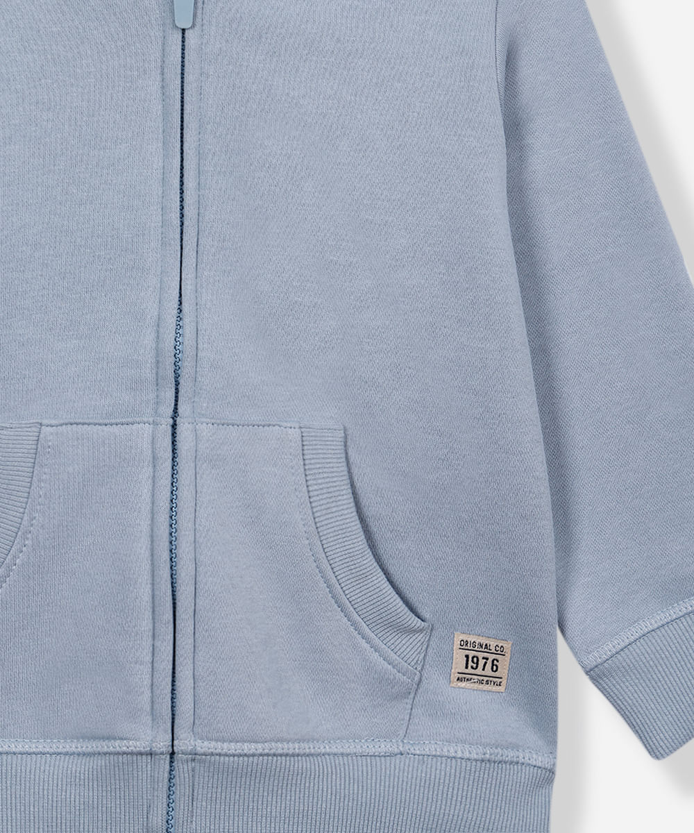 blusão infantil de moletom com capuz e bolso azul marinho - azul médio