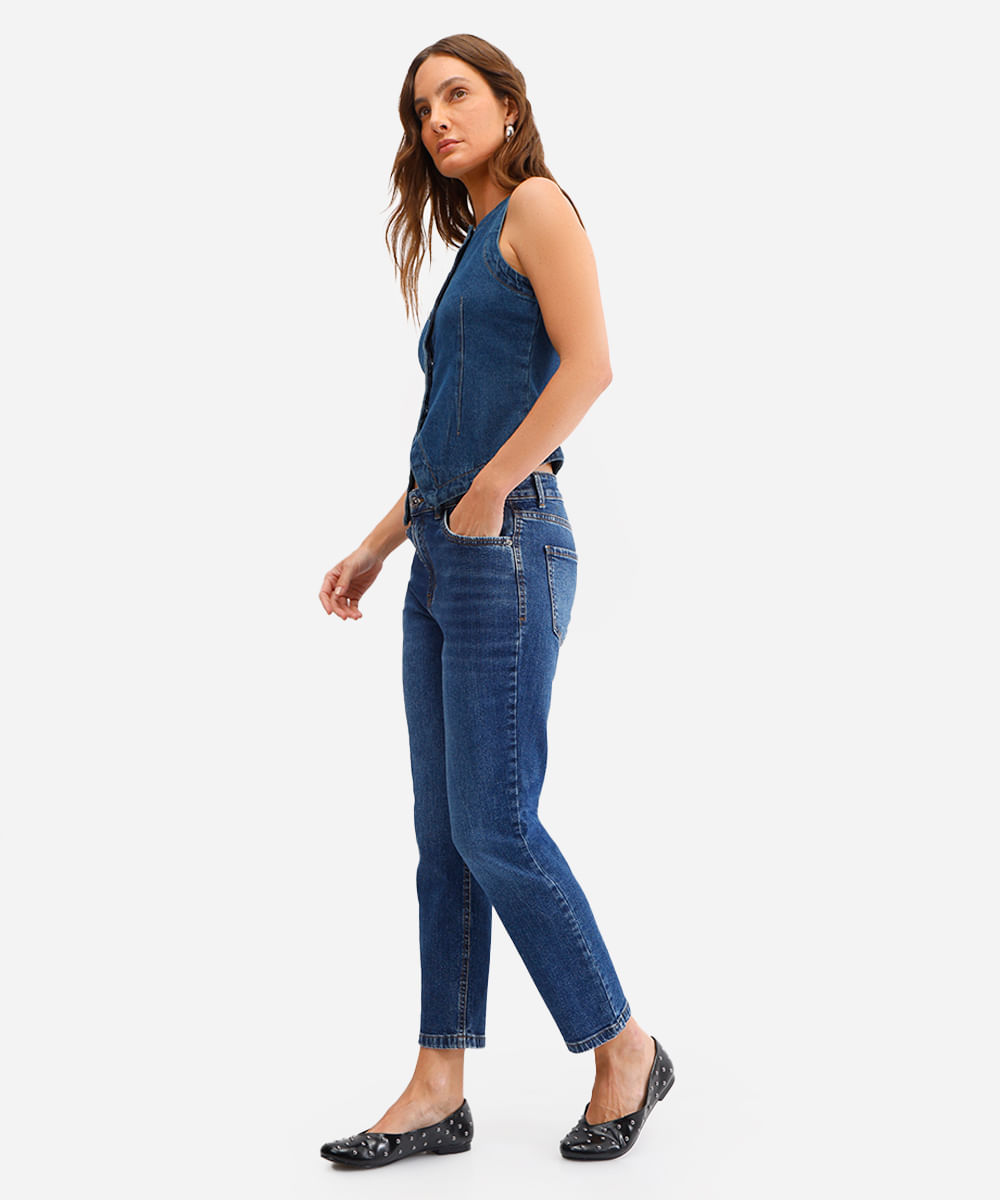 calça skinny feminina jeans cintura média azul