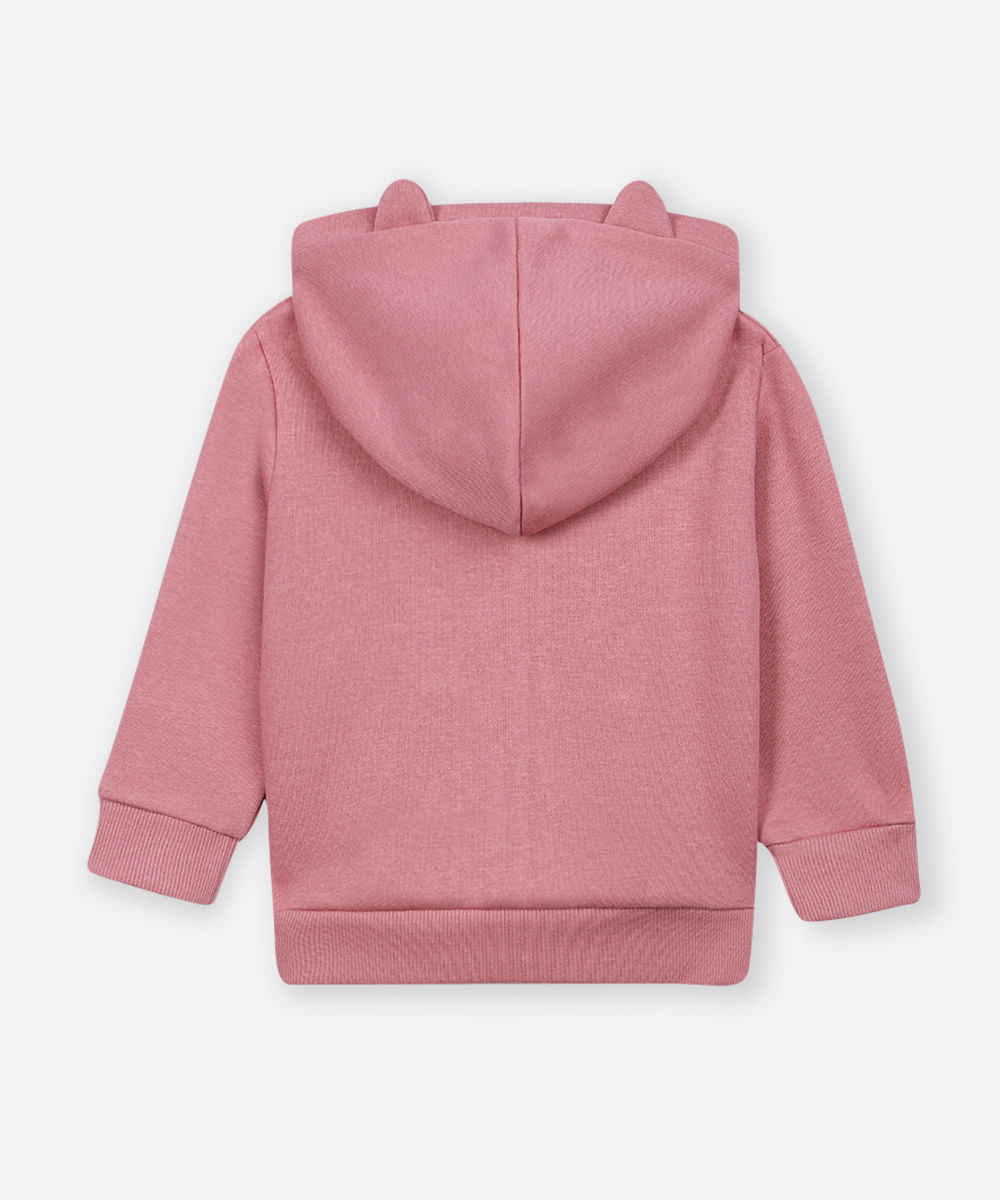 jaqueta infantil de moletom com capuz rosa
