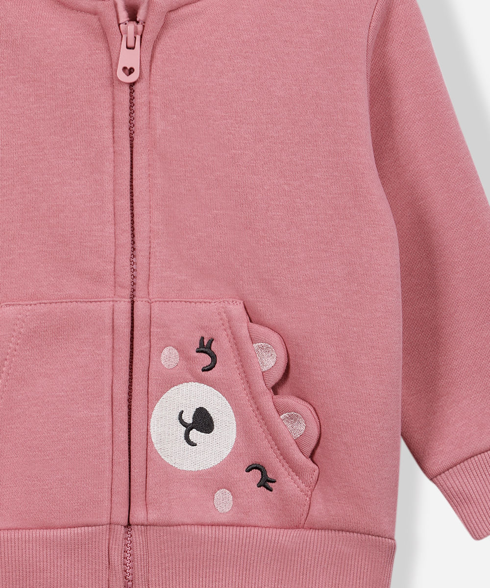 jaqueta infantil de moletom com capuz rosa