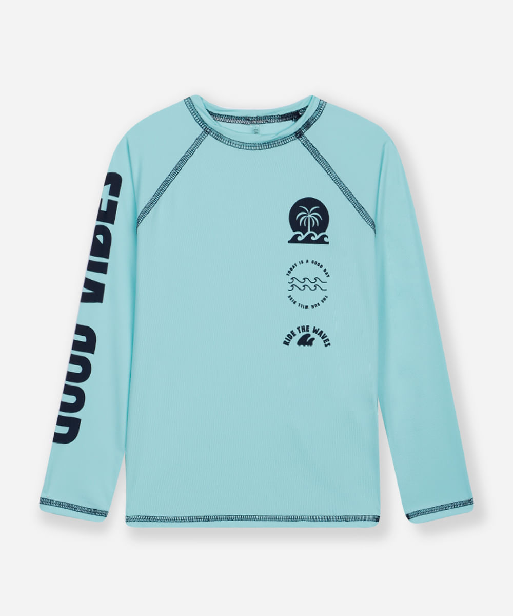 camiseta infantil manga longa proteção uv azul