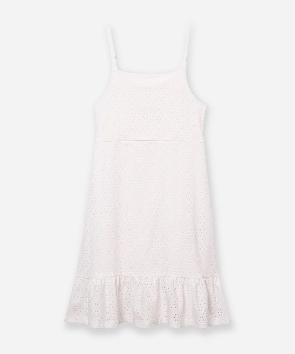 vestido midi juvenil de laise floral off white