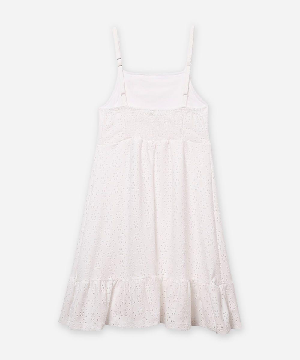 vestido midi juvenil de laise floral off white