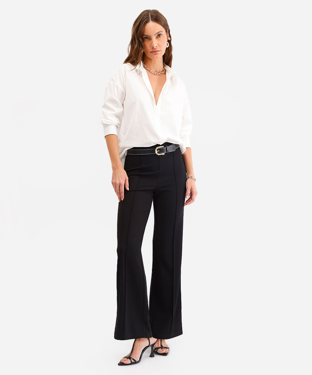 calça flare feminina cós elástico preta