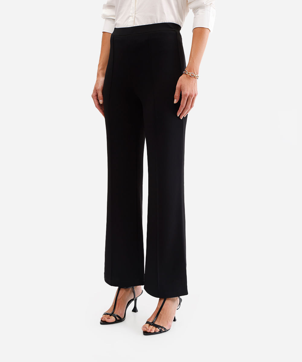 calça flare feminina cós elástico preta