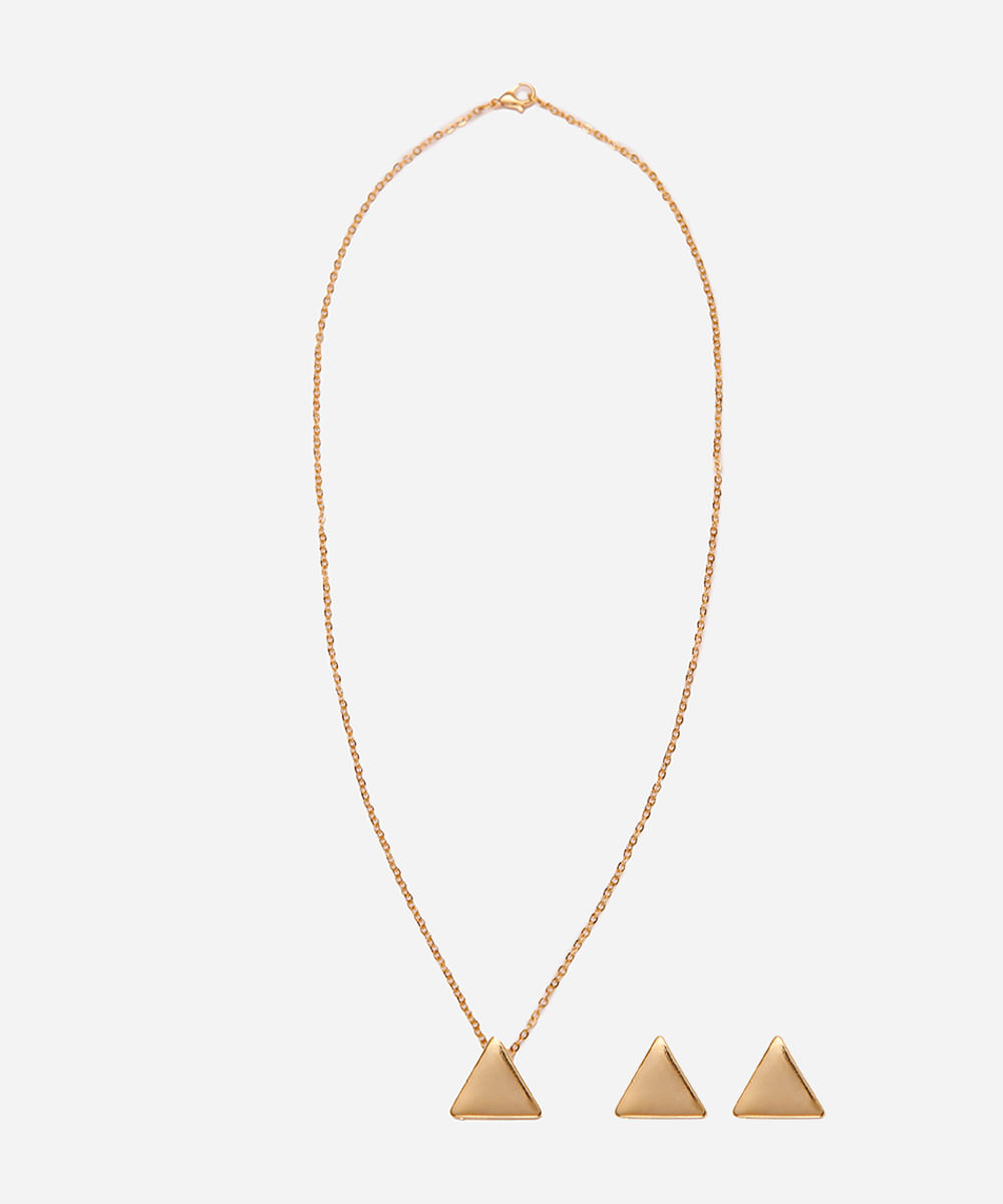 kit feminino de colar e brinco triangular dourado