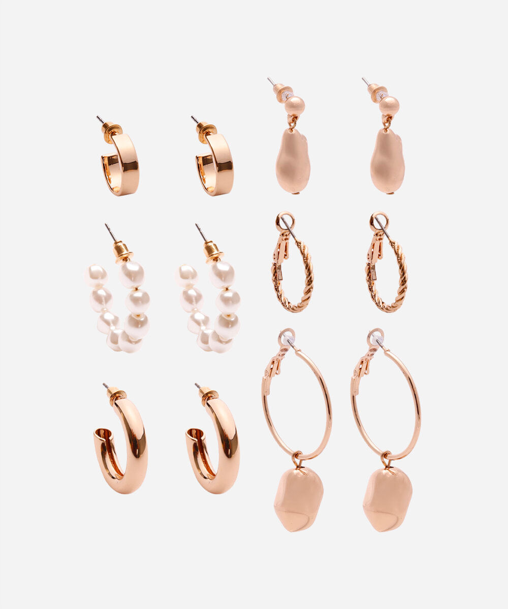 kit de 6 brincos dourado