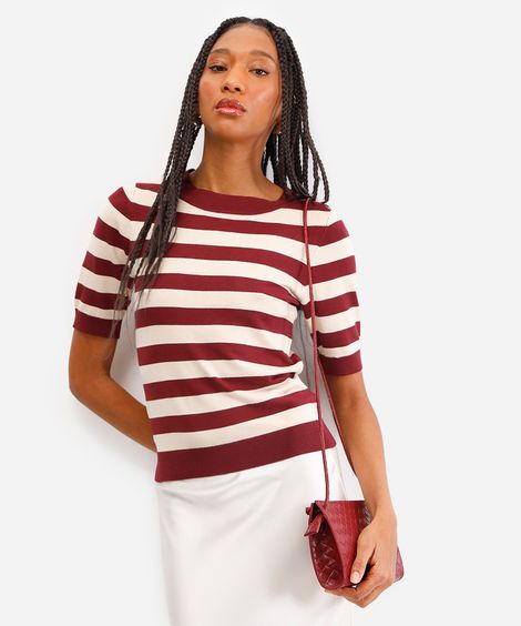 blusa feminina de tricot listrada vinho