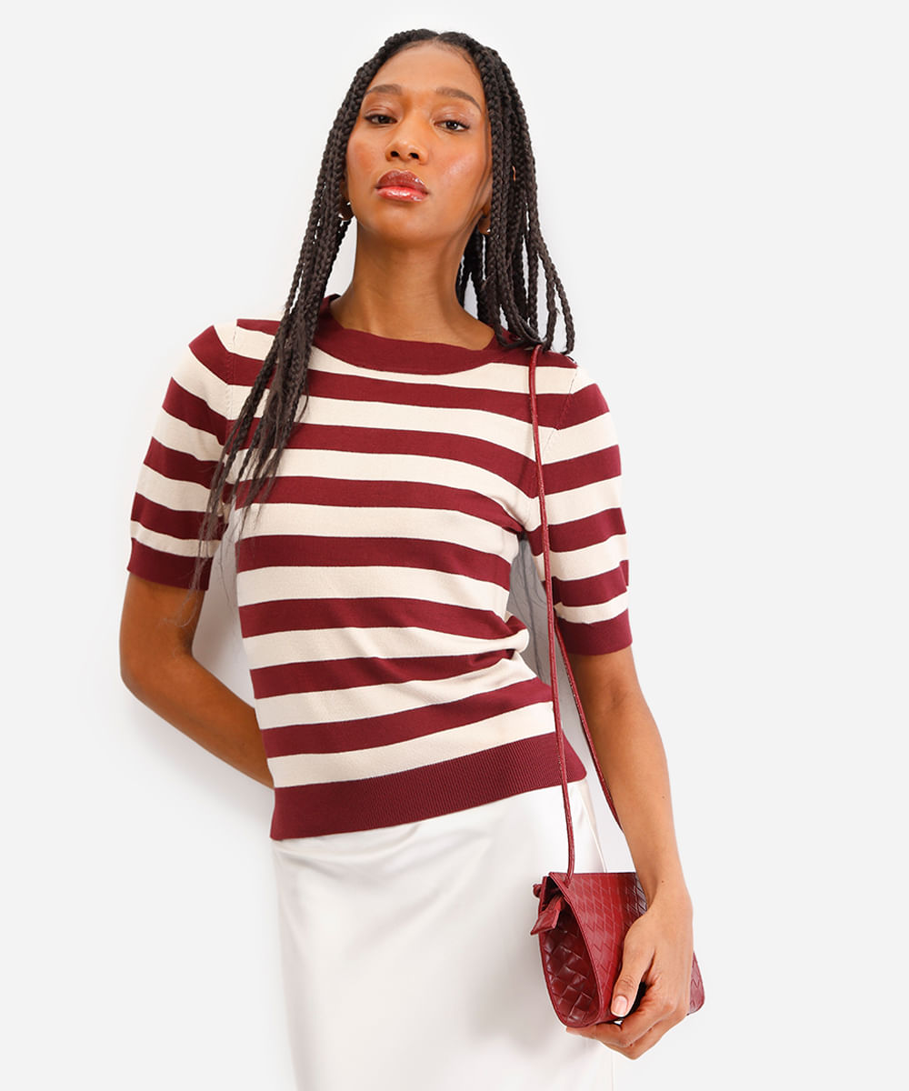 blusa feminina de tricot listrada vinho