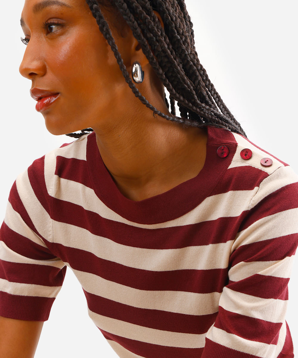 blusa feminina de tricot listrada vinho