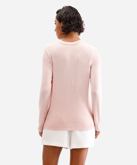 suéter de tricô com pérolas rosa