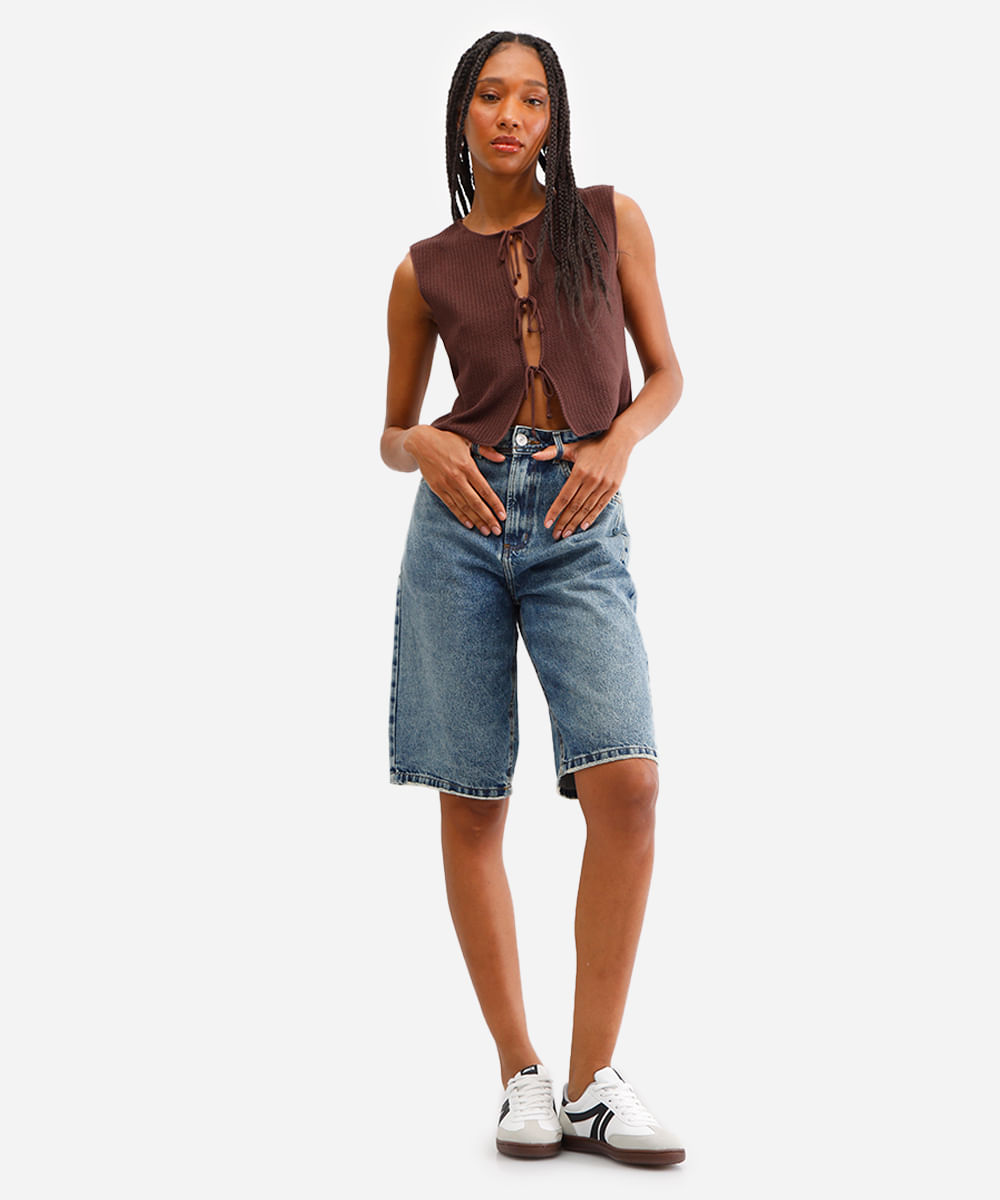 bermuda jorts feminina jeans destroyed azul