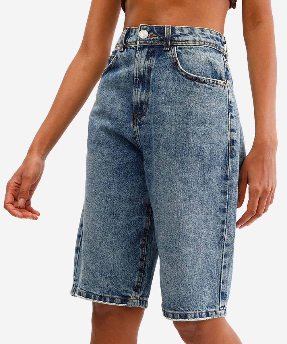 bermuda jorts feminina jeans destroyed azul