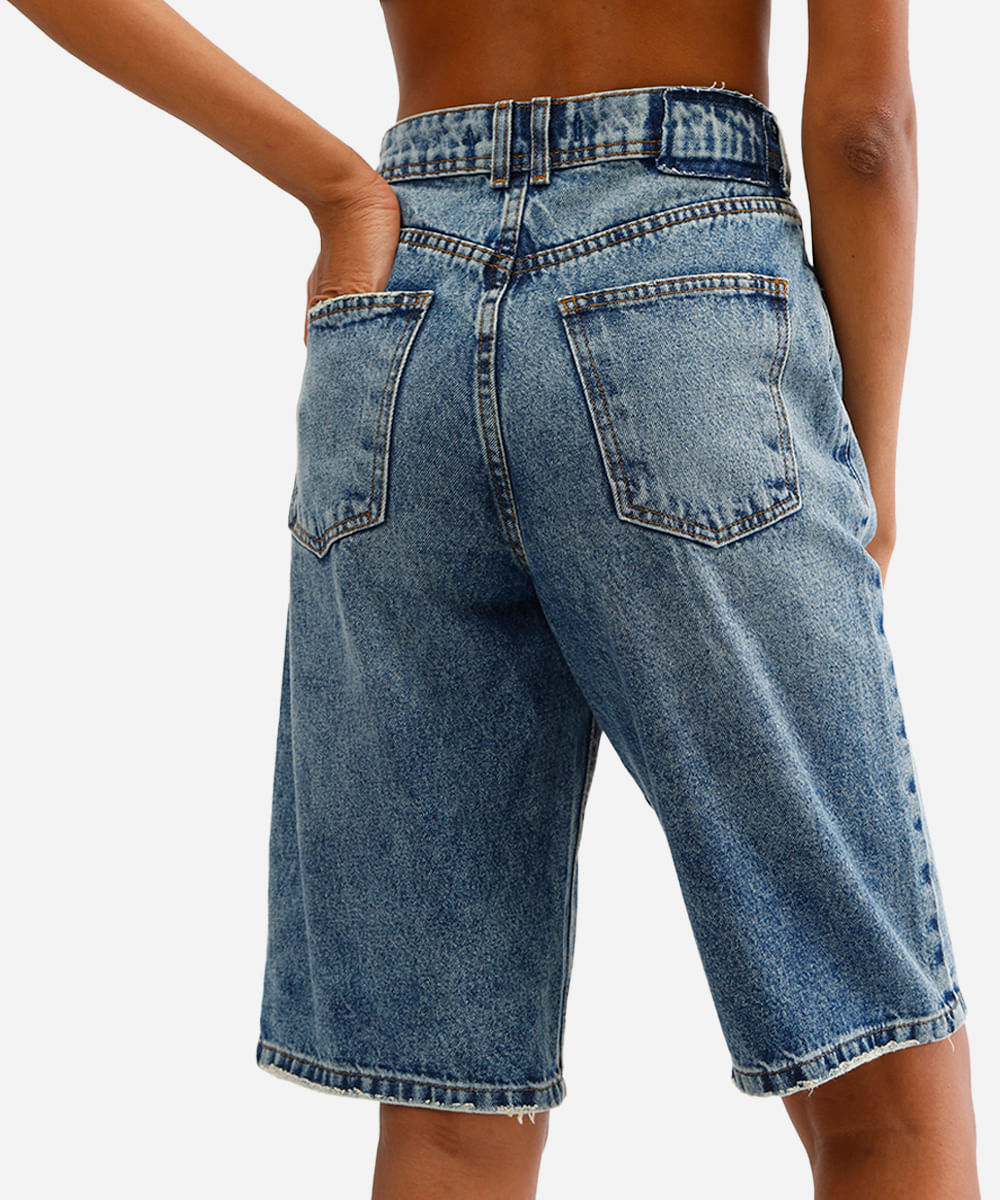 bermuda jorts feminina jeans destroyed azul