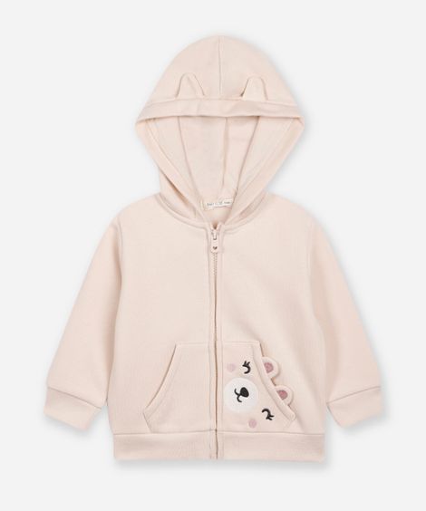 jaqueta infantil de moletom com capuz bege