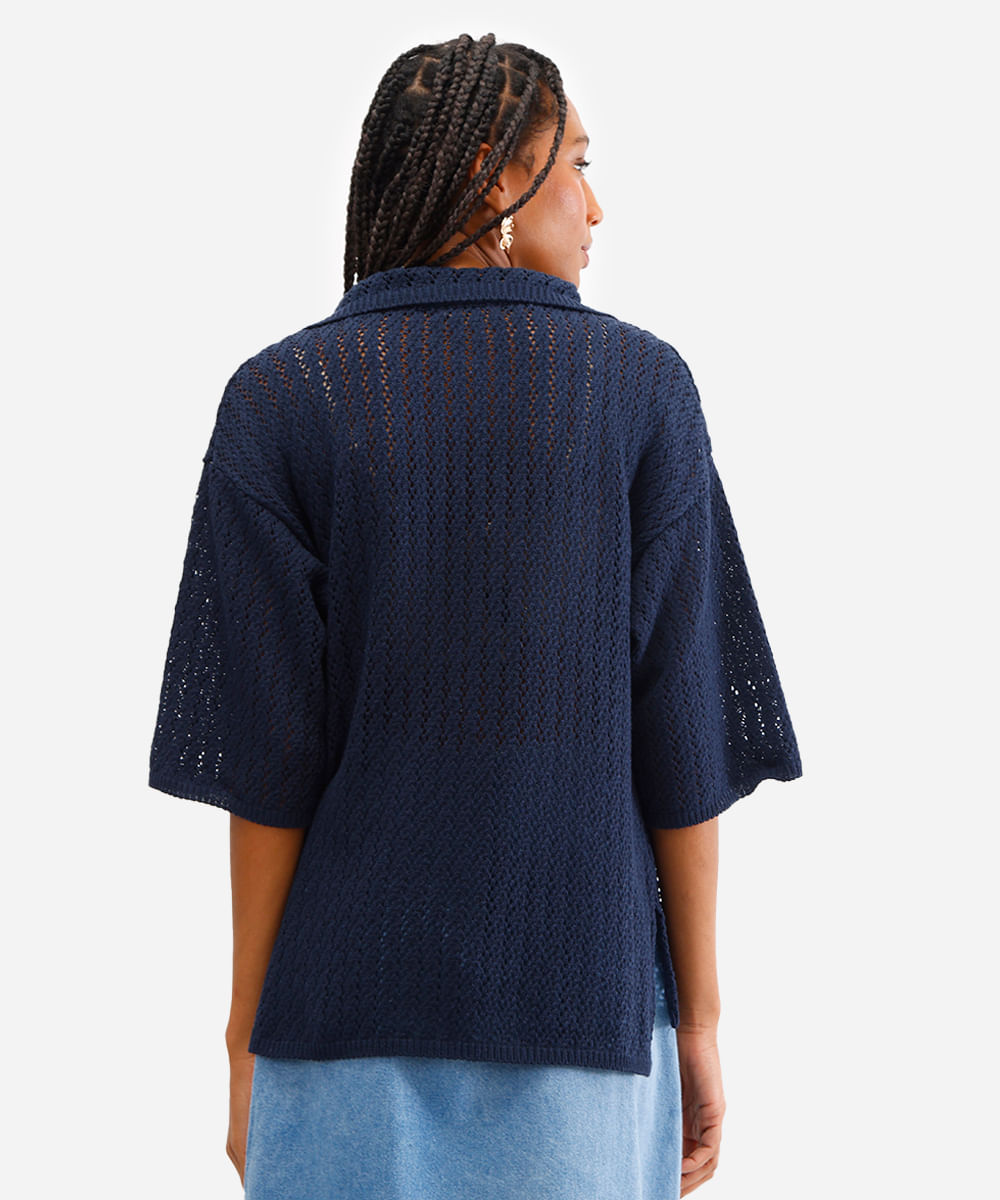 camisa feminina de tricot aberta azul