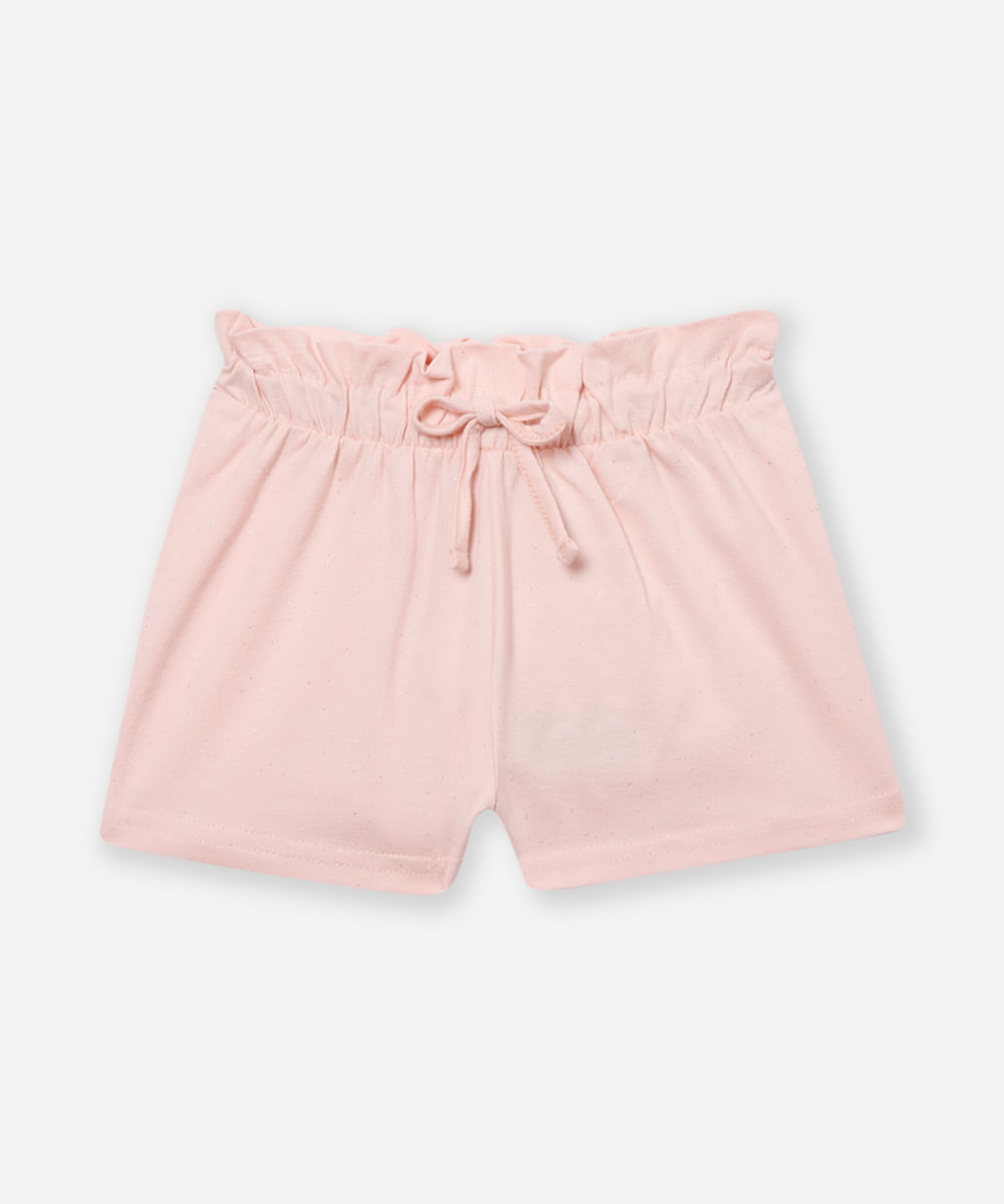 short clochard infantil de algodão com glitter rosa