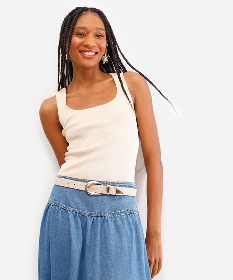 regata feminina de tricot bege