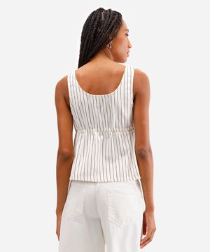 blusa feminina de algodão listrada com amarração off white