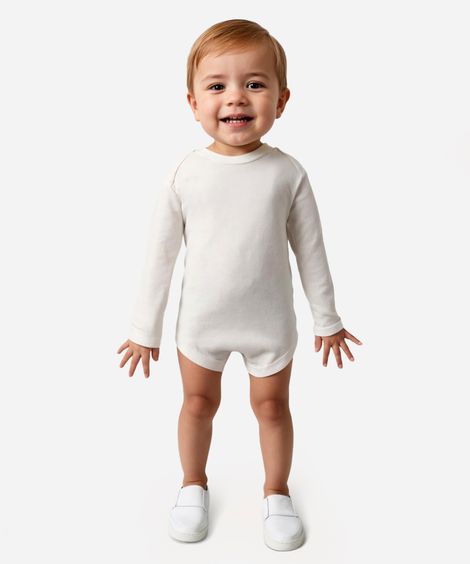 body infantil de algodão manga longa off white