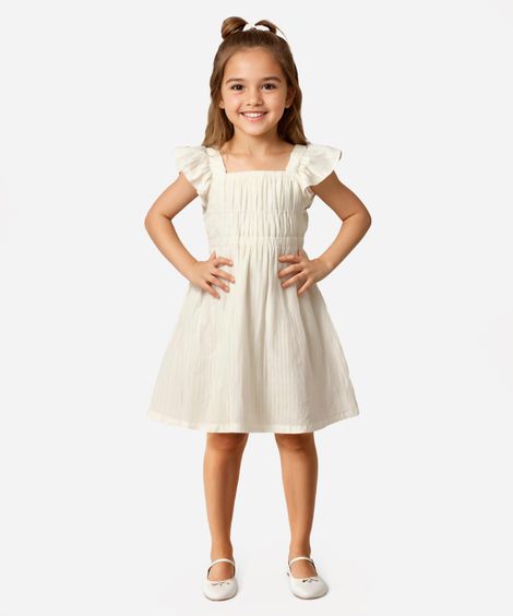 vestido midi infantil alça com babados listrado amarelo