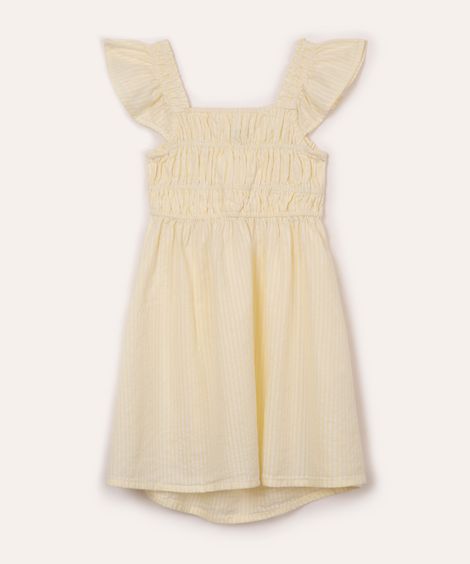 vestido midi infantil alça com babados listrado amarelo