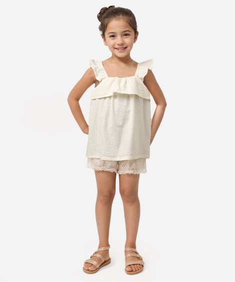 regata de algodão infantil com babado listrado amarela