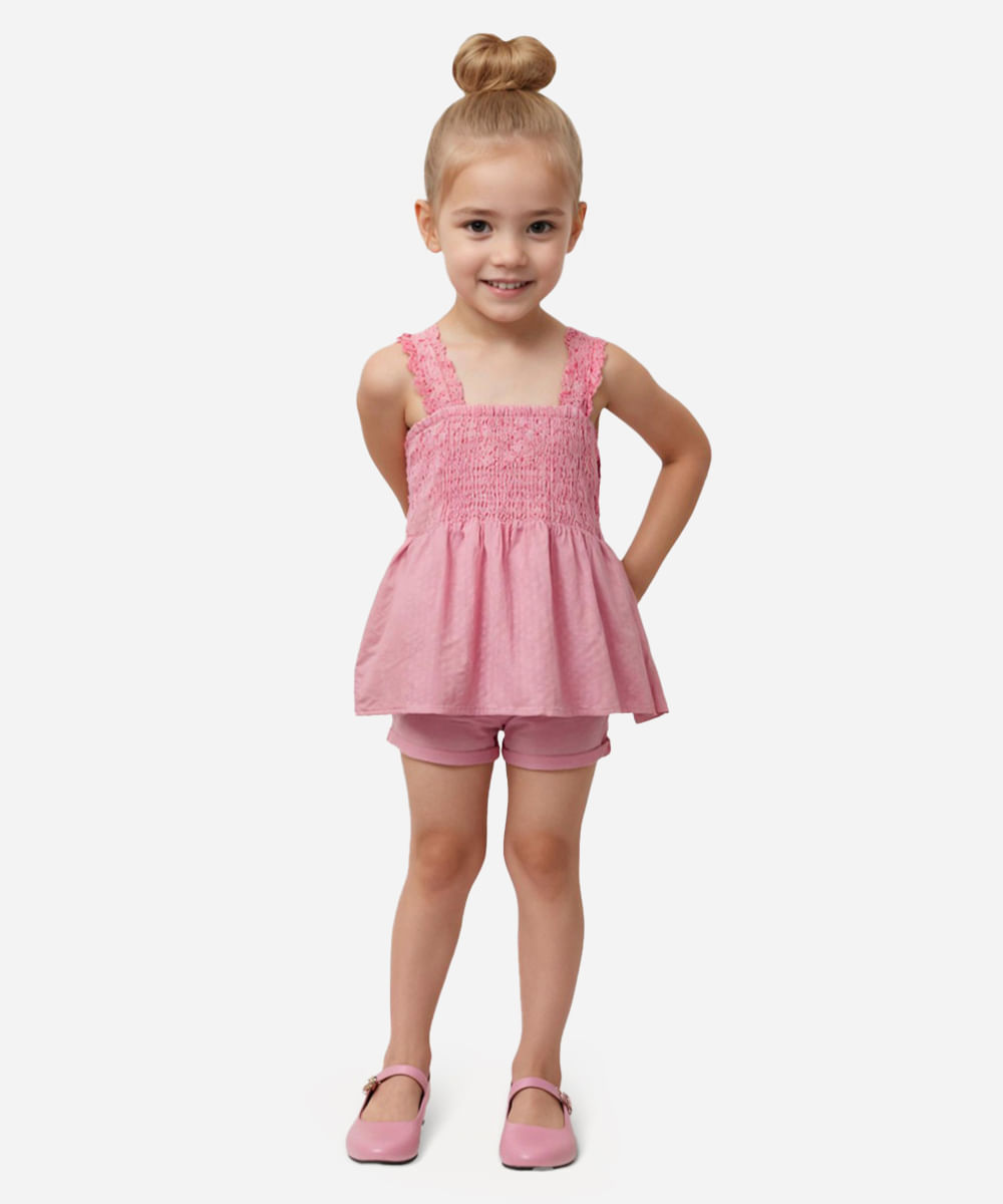 regata infantil texturizada com lastex rosa