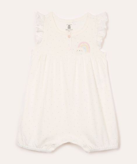 macacão curto infantil poá unicórnio bordado off white