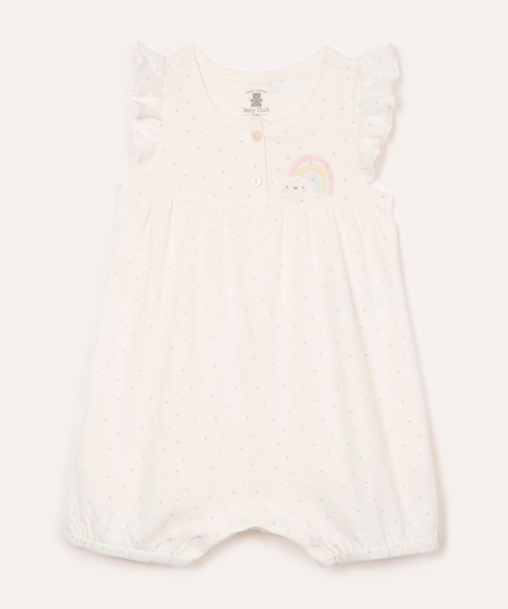 macacão curto infantil poá unicórnio bordado off white