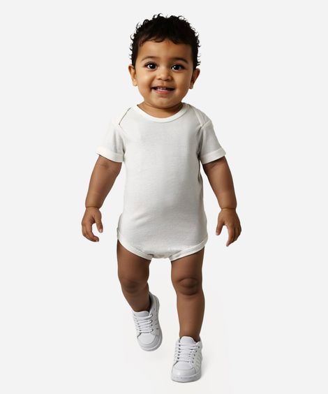 body infantil de algodão manga curta off white
