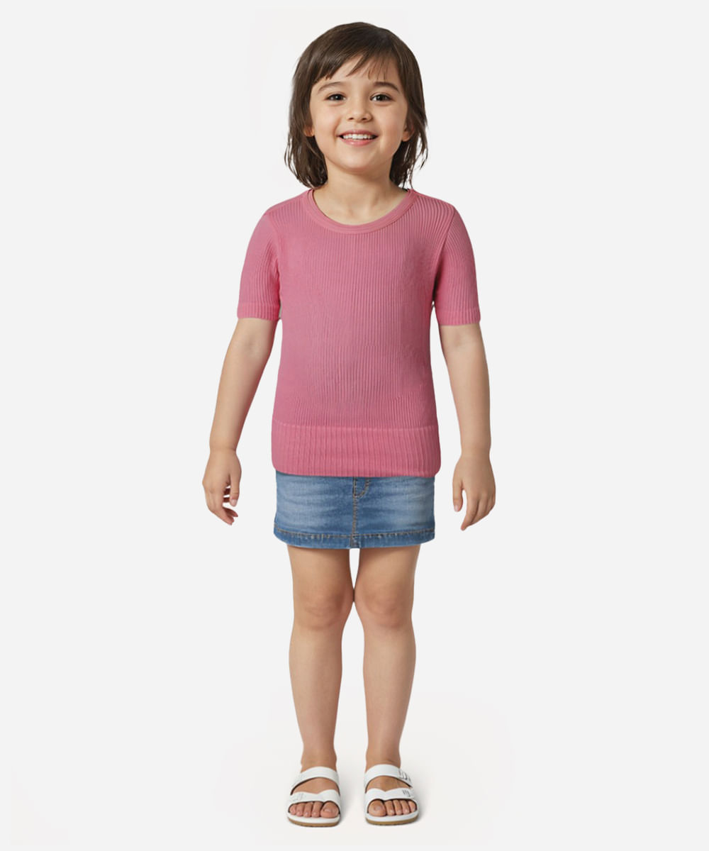 blusa infantil de poliamida canelada manga curta rosa