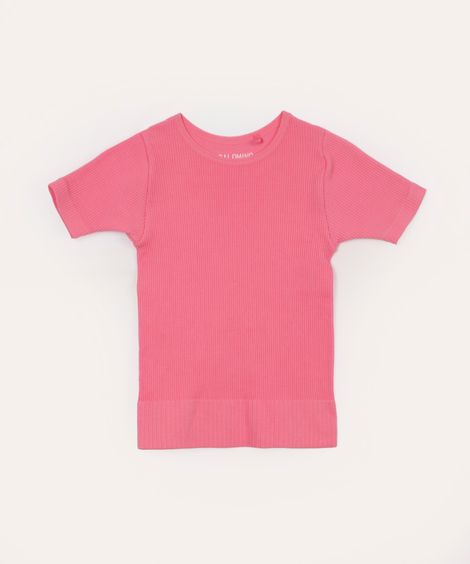 blusa infantil de poliamida canelada manga curta rosa