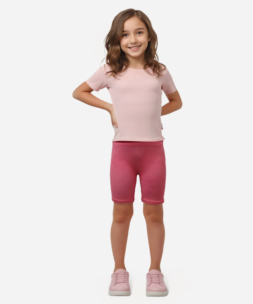bermuda ciclista infantil canelada rosa