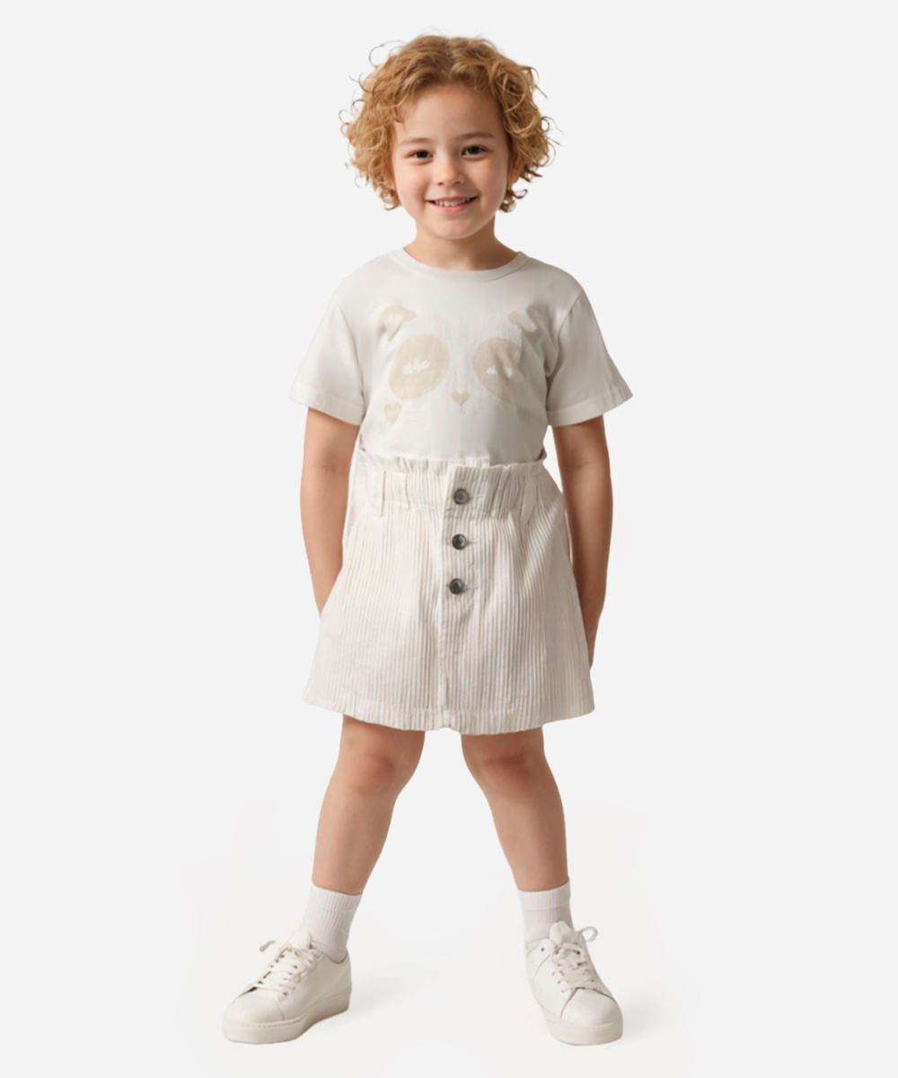 saia de veludo cotelê infantil com elástico off white
