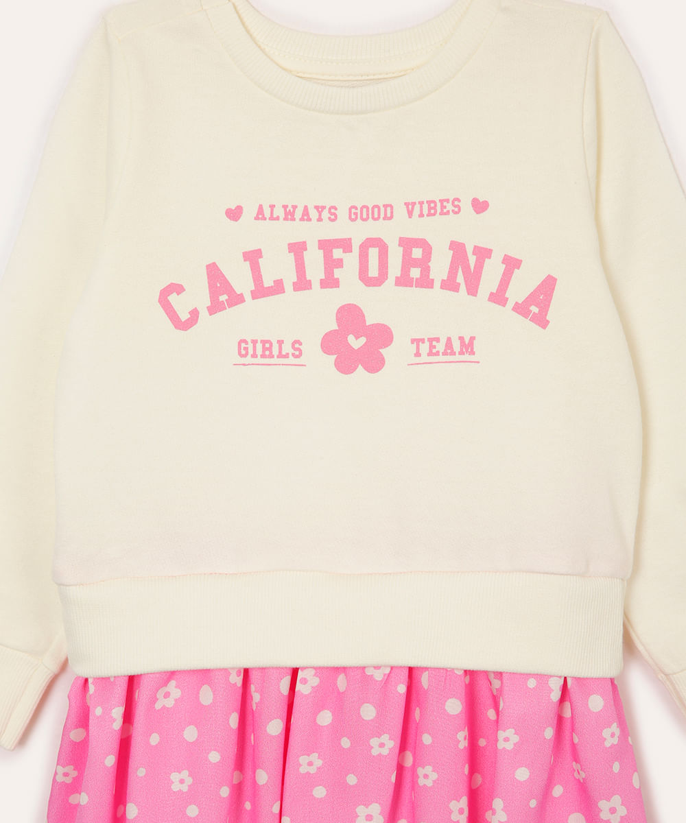 vestido de moletom infantil califórnia floral off white