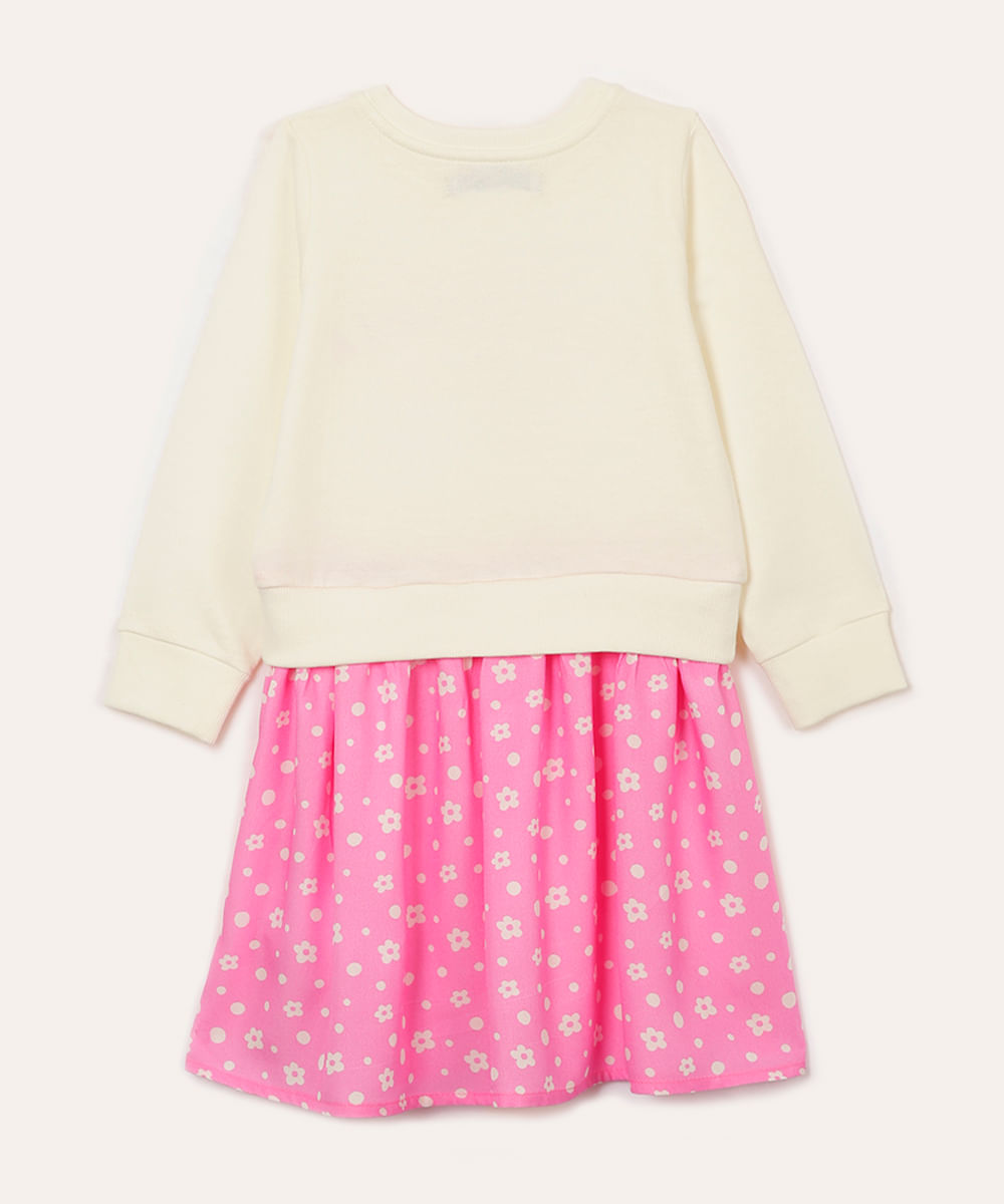 vestido de moletom infantil califórnia floral off white