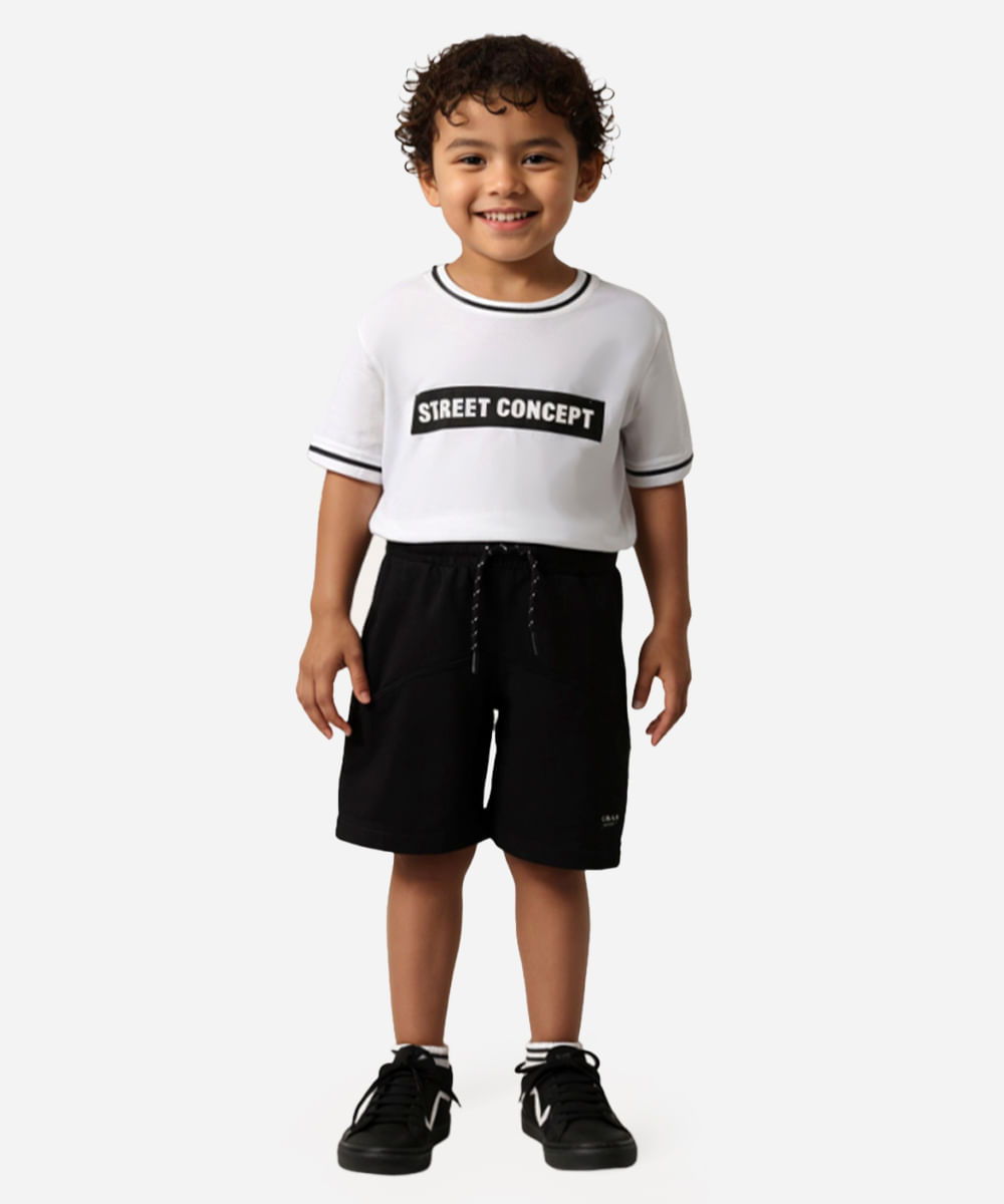 bermuda de moletom infantil recorte preta