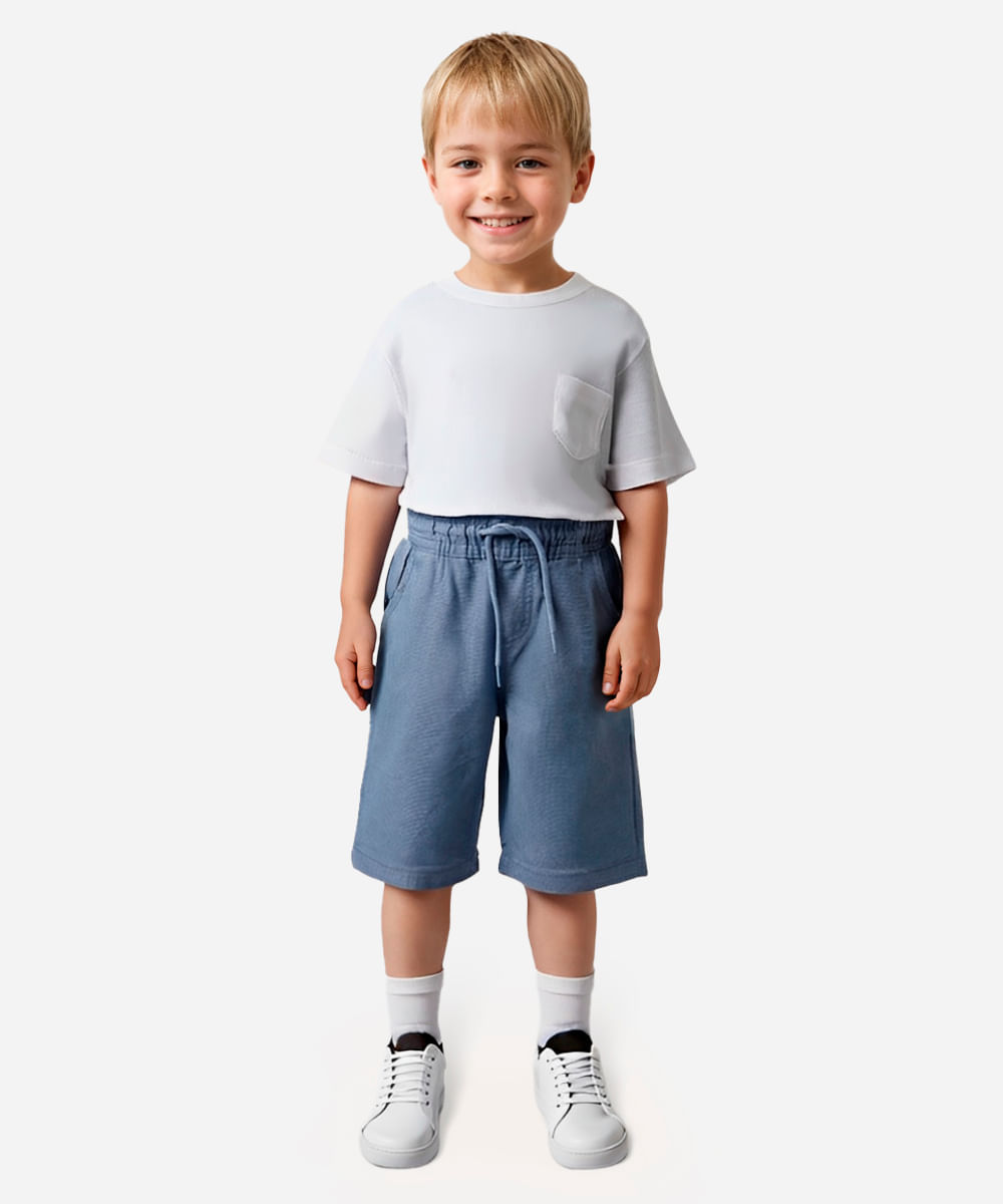 bermuda infantil cós com elástico e cordão azul