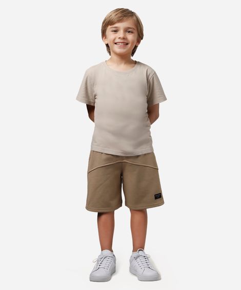bermuda de moletom infantil com recorte bege