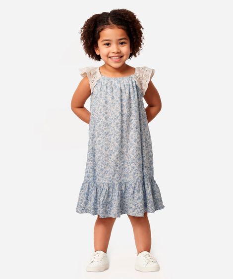 vestido infantil de algodão floral off white