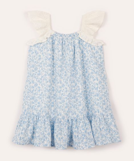vestido infantil de algodão floral off white
